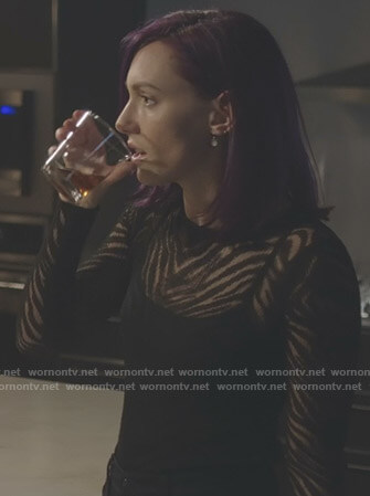 Alannah's black zebra mesh sweater on Nashville
