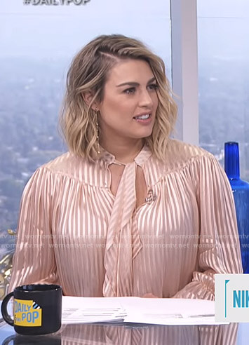 Carissa's pink striped tie neck blouse on E! News Daily Pop