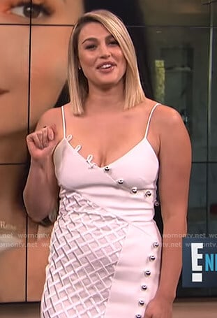 Carissa's white metal button loop trim dress on E! News