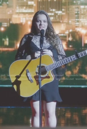 Daphne's black lace sleeve mini dress on Nashville