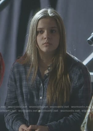 Daphne's blue plaid peplum shirt on Nashville