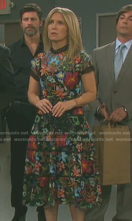 Jennifer's black floral embroidered dress on Days of our Lives