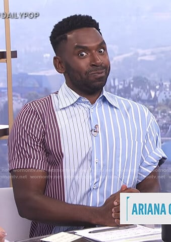 Justin's mix striped shirt on E! News Daily Pop