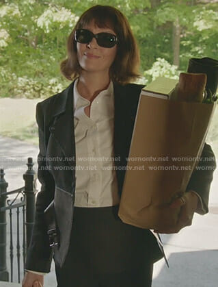 Lenny's black belted peplum jacket on Imposters