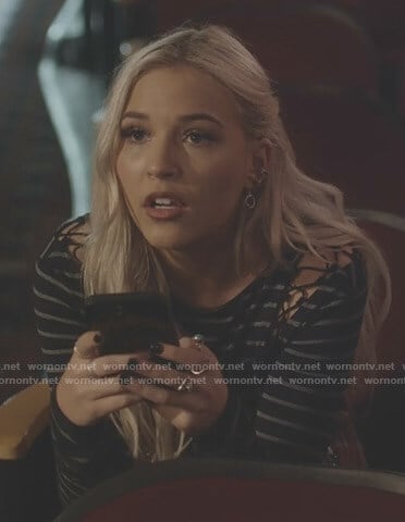 Maddie's striped top with lace-up shoulders on Nashville