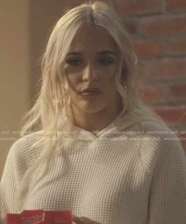 Maddie's white waffle knit hoodie on Nashville
