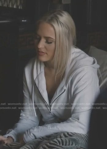 Maddie's white distressed zip hoodie on Nashville