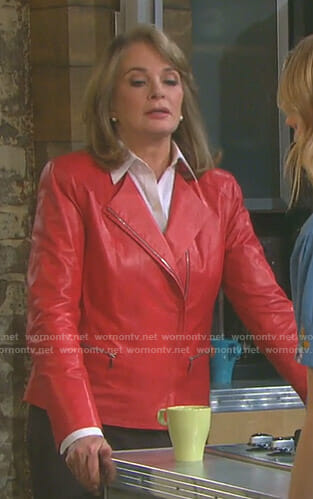 Marlena's red front zip leather jacket on Days of our Lives