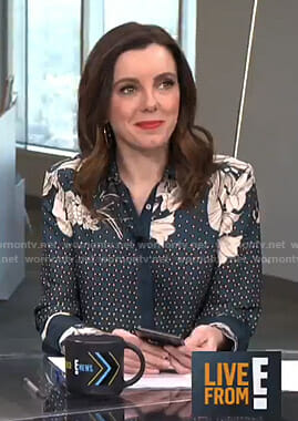 Melanie's navy floral and polka dot blouse on Live from E!