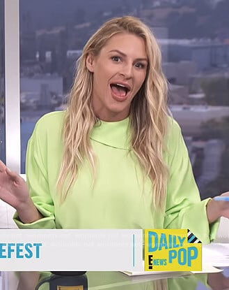Morgan's lime green top on E! News Daily Pop