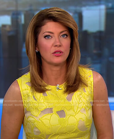 Norah's yellow floral sleeveless dress on CBS This Morning
