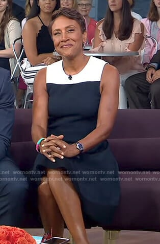 Robin's navy colorblock dress on Good Morning America
