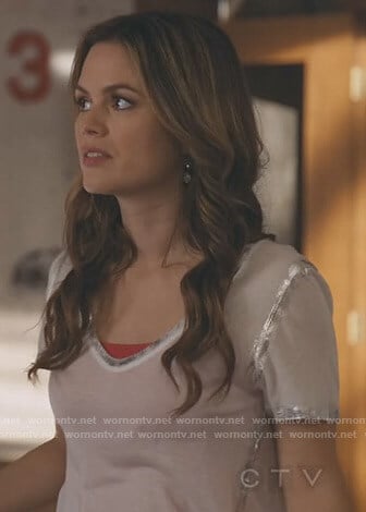 Sam's white foil trim tee on Take Two