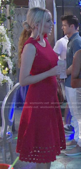 Abby's red dress with triangle cutouts on The Young and the Restless
