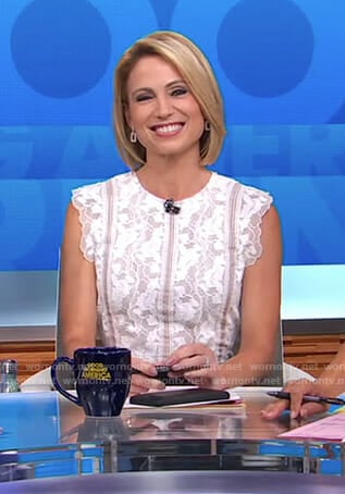 Amy's white and black lace detail jumpsuit on Good Morning America