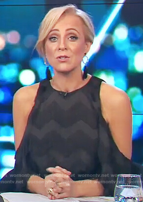 Carrie's black cold shoulder fringe dress on The Project