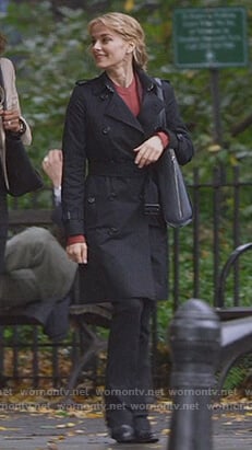 Lizzie's black double breasted coat on Instinct