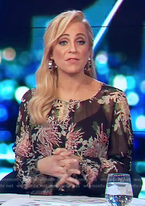 Carrie's black floral sheer blouse on The Project
