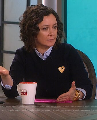 Sara's black embroidered heart sweater on The Talk