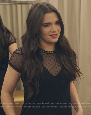 Jane's black mesh top with lace collar on The Bold Type