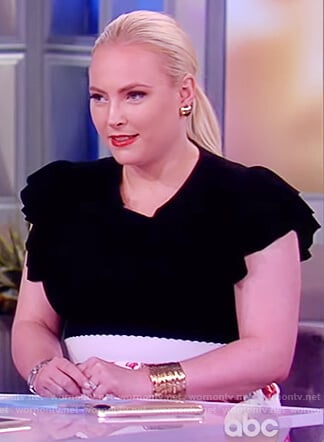 Meghan's black metallic top and floral midi skirt on The View