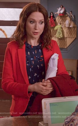 Kimmy's blue ice cream print blouse on Unbreakable Kimmy Schmidt