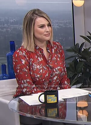 Carissa's red floral blouse on E! News Daily Pop