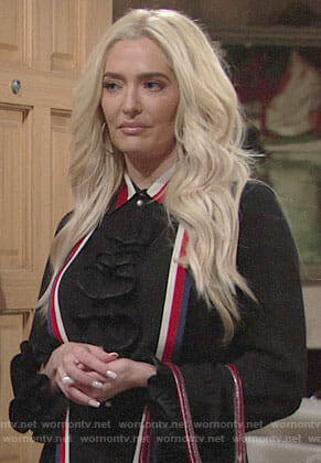Farrah's black ruffled blouse with striped tie neck on The Young and the Restless