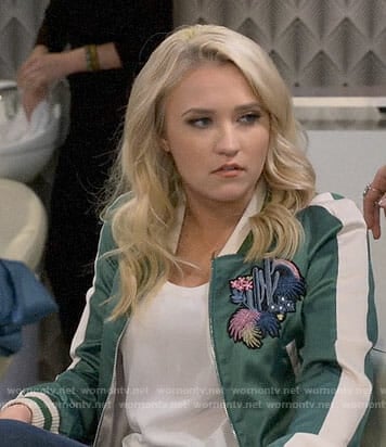 Gabi's green bomber jacket with patch on Young and Hungry