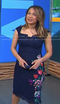 Ginger's navy floral embroidered lace dress on Good Morning America