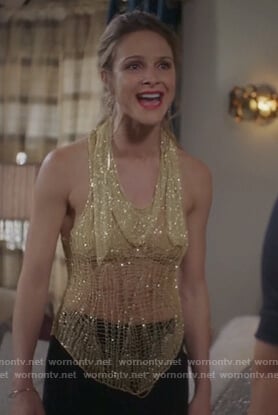 Phoebe's gold metallic web top and matching scarf on Girlfriends Guide to Divorce