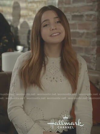 Grace's white laser cut scalloped sweater on Good Witch