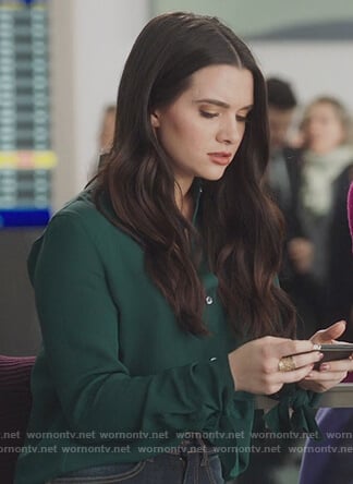 Jane's green cuff tie shirt on The Bold Type