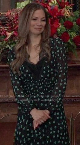Kim's black and green printed maxi dress on General Hospital