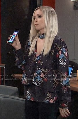 Lulu's floral choker neck top on General Hospital