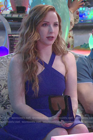 Mariah's blue criss cross neck dress on The Young and the Restless