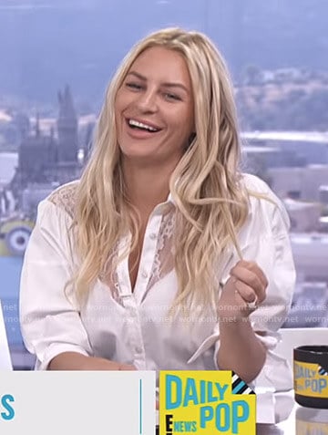 Morgan's white lace inset shirt on E! News Daily Pop