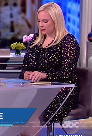 Meghan's navy metallic ruffle dress on The View