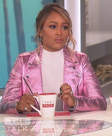 Eve's pink metallic moto jacket on The Talk