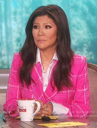 Julie's pink plaid double breasted blazer on The Talk