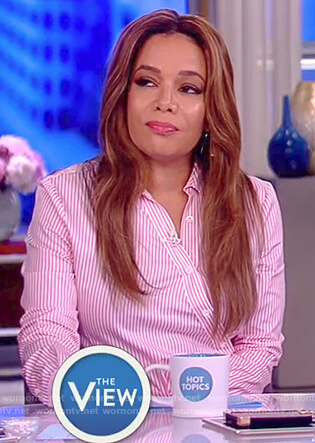 Sunny's pink pinstriped asymmetric dress on The View