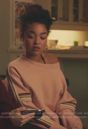 Kat's pink stripe sleeve sweater on The Bold Type