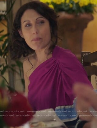 Abby's purple one off shoulder top on Girlfriends Guide to Divorce