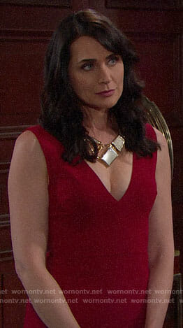 Quinn's red jumpsuit and statement necklace on The Bold and the Beautiful