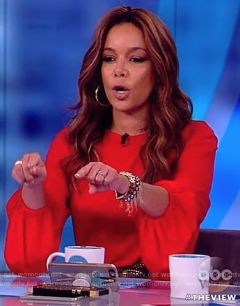 Sunny's red long sleeve blouson dress on The View