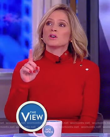 Sara's red shoulder button embellished sweater on The View