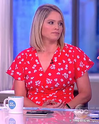 Sara's red floral print faux wrap dress on The View