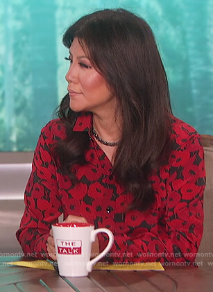 Julie's red poppy print blouse on The Talk