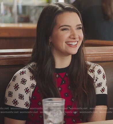 Jane's red printed short sleeve sweater on The Bold Type