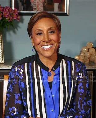 Robin's blue and black mixed print blouse on Good Morning America